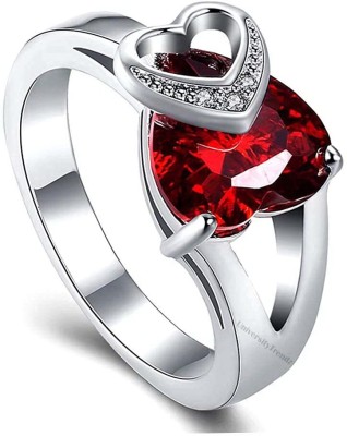 Jewelgenics Celebrate Love Silver-Plated Red Heart Ring for Women/Girls Alloy Sterling Silver Plated Ring