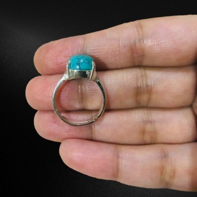 Chopra Gems & Jewellery Turquoise/Firoza Natural Certified Astrological Gemstone Ring for Men & Women Brass Turquoise Silver Plated Ring