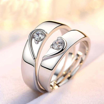 Vibeesle Adjustable Couple Rings for Lovers Valentine Gift Set Stainless Steel Ring Set Alloy Cubic Zirconia Platinum Plated Ring Set