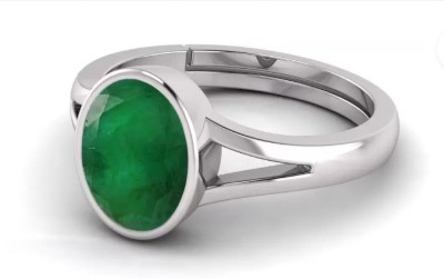 JAKHARTRADERS natural panna stone ring 7.25 ratti Brass Emerald Silver Plated Ring