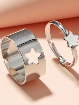 Dressberry Silver Star Couple Ring Matching Wrap Finger Ring For Women And Girls Alloy Silver Plated Ring Set