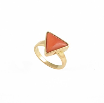 Ceylonmine01 Original & Natural Red Moonga Stone Coral Golden Plated Ring Brass Coral Gold Plated Ring