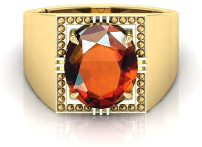Pranjal Gems 9.25 Ratti Gomed Gemstone Adjustable Ring With Lab CertificateOJ Shell Garnet Gold Plated Ring