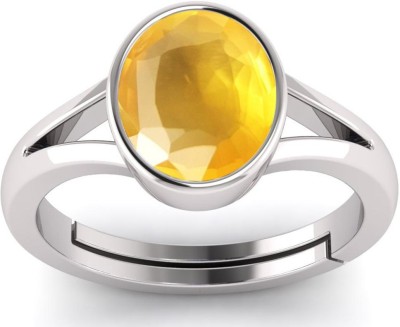 APSSTONE Natural Yellow Sapphire 5.25 Ratti Adjustable Ring Silver Sapphire Silver Plated Ring