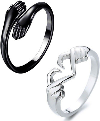 Vibeesle Pack Of 2 CMB7875 Love Gesture Couple Hands Than Heart Hug Me Thumb Finger Ring Stainless Steel Ring