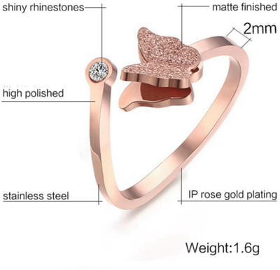 MYKI Beautiful Rose Gold Butterfly Elegant Design Adjustable Ring For Women & Girls Stainless Steel Gold Plated Ring