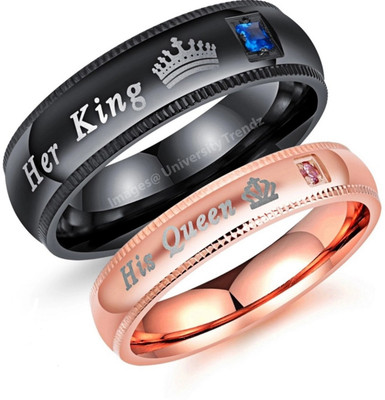 University Trendz King and Queen Ring Metal Crystal Titanium Plated Ring