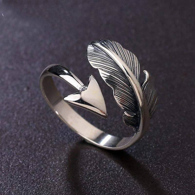 Syfer Adjustable Silver Feather Ring for girl and boy Stainless Steel Silver Plated Ring