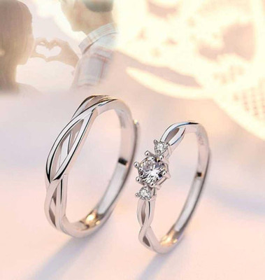 Deevora Adjustable Diamond Couple Rings for Girlfriend Boyfriend valentine gift Stainless Steel Cubic Zirconia Platinum Plated Ring Set