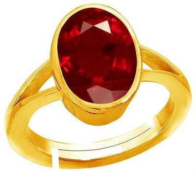 GVR COLLETION 5.25 Ratti Natural Ruby Stone Ring Adjustable Panchdhatu Ring for Men & Women Brass Ruby Gold Plated Ring