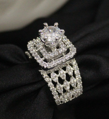 Bello Naari Sterling Silver Cubic Zirconia Sterling Silver Plated Ring