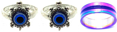Dynamic Retail Global Set of 3 Rings for Men & Women, Blue-Multicolor Alloy Ring