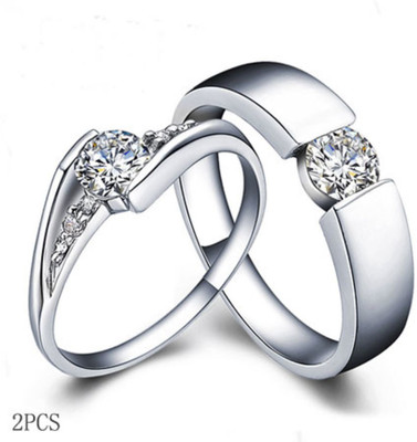 Alviira Adjustable Couple Rings Combo for Lovers Brass, Stainless Steel, Copper Cubic Zirconia Rhodium, Silver, Titanium Plated Ring