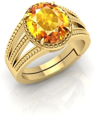 Pranjal Gems 14.25 Ratti Pukhraj Gemstone Adjustable Ring With Lab CertificateST Metal Sapphire Gold Plated Ring