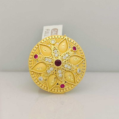 SHe's jewels Traditional 1 Gram Gold-Finish Floral Statement Ring with Ruby & CZ Stone Brass Cubic Zirconia, Ruby Gold Plated Ring