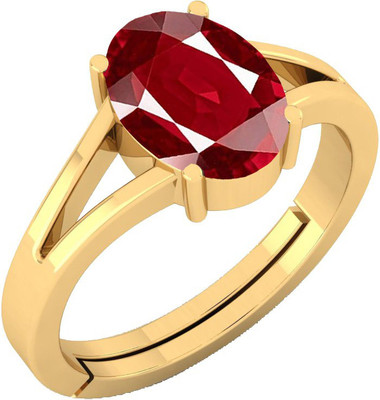 barmunda gems 7.25 -7.50 Ratti Ruby Manik Stone Panchdhatu Ring Brass Ruby Rhodium Plated Ring