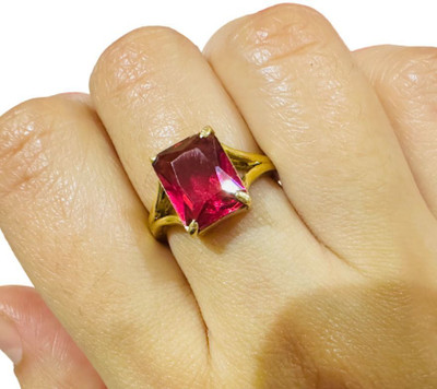 Gemzonite Panchdhatu Ruby Manik Stone Ring For Men's / Women's Brass Ruby Gold Plated Ring