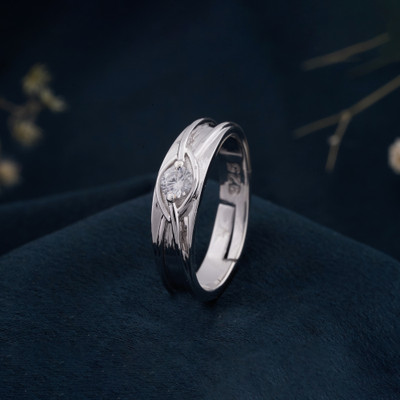ZALKARI Pure 925 Round Criss Cross Men's Ring Sterling Silver Cubic Zirconia Rhodium Plated Ring