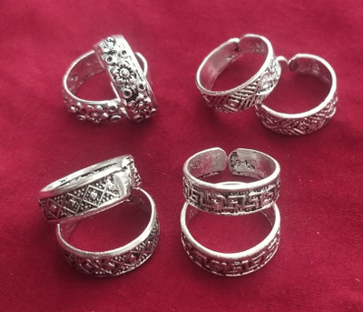Aajkalgifts Staylish Adjustable Toe Rings Set For Women Alloy Cubic Zirconia Silver Plated Toe Ring Set