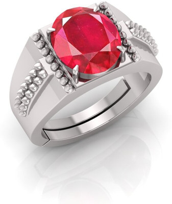 Anushka enterprises 3.25 Ratti To 21.25 Ratti Ruby Stone Silver Plated Ring With Lab Certificate Brass Ruby Silver Plated Ring
