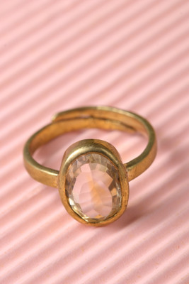 STUDIO VAIDIK Certified Real citrine / Sunehla 5.25ratti stone Ring Alloy Citrine Gold Plated Ring