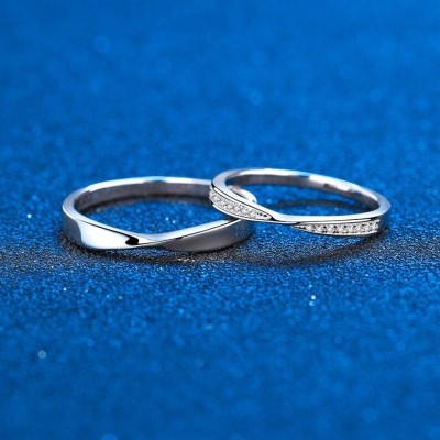 syrma Valentine Gift Couple Ring for lovers Gift for Girlfriend Boyfriend/Husband Wife Alloy Cubic Zirconia Silver Plated Ring Set