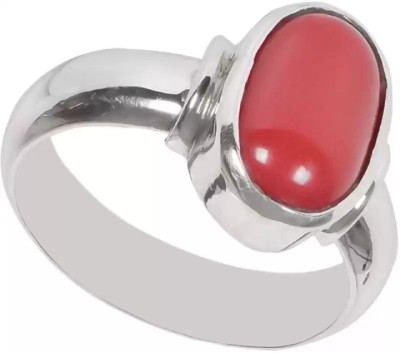 Gemzonite Coral Stone Ring Adjustable Ring for Women Silver Coral Silver Plated Ring