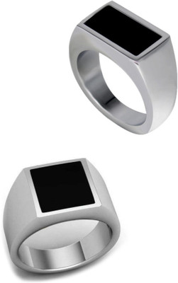 Neerajyoti SQUARE AND RECTANGLE GLASS RING (silver) Alloy Rhodium Plated Ring Set