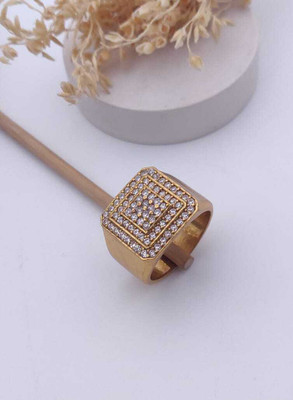 Mahi creations Gold Plated Diamond Wedding,Partywear ring-153 Brass Diamond Gold Plated Ring