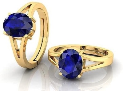 JEMSPRIME JEMSPRIME 7.25 Ratti 6.25 Ct Natural Blue Sapphire Stone Original Neelam/Nilam Brass Sapphire Gold Plated Ring