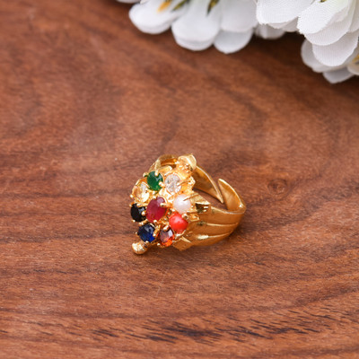 GIACOMO MERU NAVGARH NAVARATAN/TORTOISE/TURTLE/KACHUA ADJUSTABLE RING FOR MEN & WOMEN Brass, Alloy Beads Gold Plated Ring