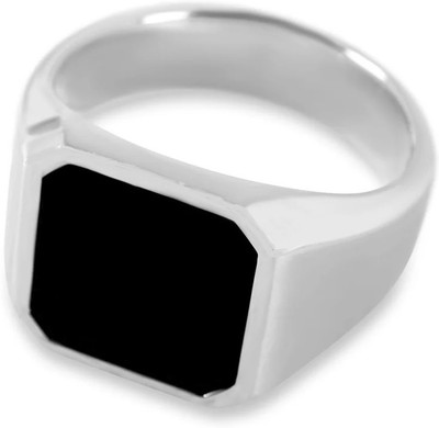 Utkarsh Geometric Polygon Gem Stone Black Square Enamel Thumb Finger/Knuckle Signet Ring Stainless Steel Silver Plated Ring