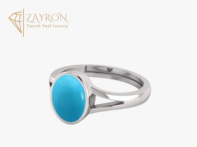 zayron Natural 9.25 Ratti Firoja Gemstone Ring Metal Turquoise Sterling Silver Plated Ring