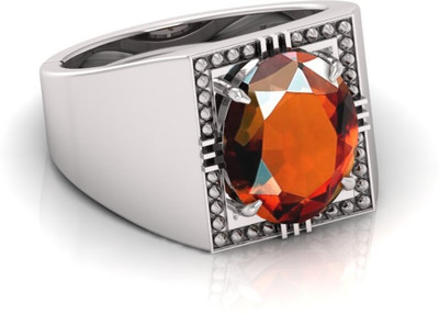 TheSwastika 4.25 ratti Gomed/Garnet Stone Original Hessonite Ring With Lab Certificate Brass Garnet Silver Plated Ring
