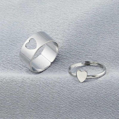 Vibeesle Adjustable Heart couple Wrap finger ring Alloy Silver Plated Ring Set Stainless Steel Silver Plated Ring
