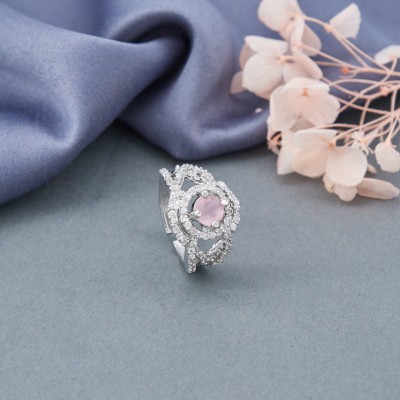 Gungun Creation Princess Ring Stainless Steel Cubic Zirconia Silver Plated Ring