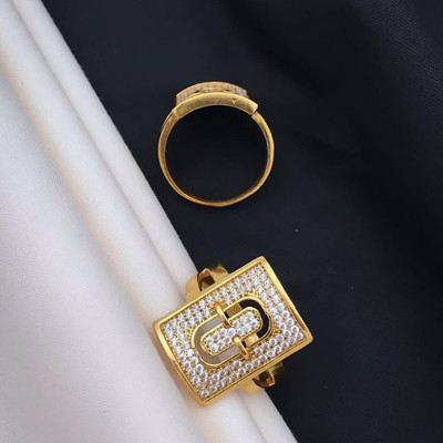 DHINITA Brass Cubic Zirconia Gold Plated Ring