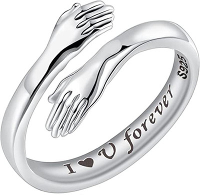 impression Silver-Plated Hug Hand Ring I Love You Forever for Women/Girl's Alloy Silver Plated Ring