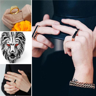 house of common Stylish Rings Alloy Cubic Zirconia Gold, Titanium, Sterling Silver Plated Ring Set