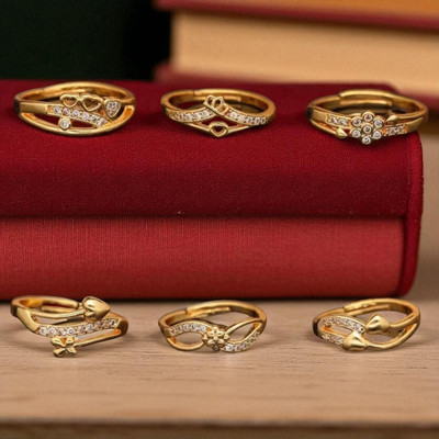 Hetshree Elegant Gold Combo Rings Collection Brass Diamond Gold Plated Ring
