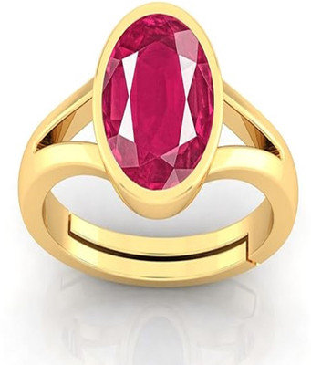 Skibe Enterprises 7.25 Ratti Ruby Stone Original Certified Gold Plated Adjustable, Manik Stone Brass Ruby Gold Plated Ring