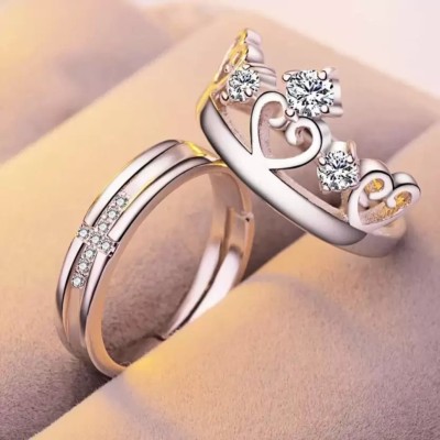 Ruhi Collection 9 Heart Adjustable Couple Rings for lovers valentine gift Alloy Silver Plated Ring