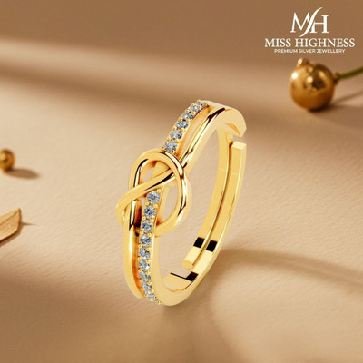Miss Highness 925 Pure Silver 24K Gold Plated Beautiful Ring for Women & Girl Gift Knot Design Sterling Silver Cubic Zirconia Gold Plated Ring