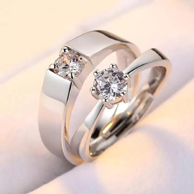Vibeesle Adjustable silver plated couple ring Stainless Steel, Brass, Stone, Metal, Copper Crystal Silver Plated Ring