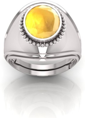 RRVGEM Yellow Sapphire ring 11.00 Carat 11.25 Ratti RING SIZE 16-22 for men And Women Brass Sapphire Silver Plated Ring