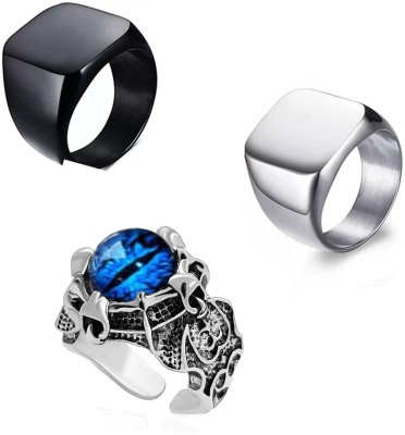 Saizen pack of 3 combo ring set multiple design ring set boys ring men's ring Alloy Silver, Black Silver Plated Ring Set