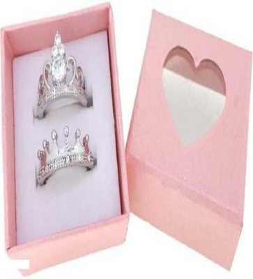 FASHOW Charming & Beautiful King and Queen lovers Couple Adjustable Ring Stainless Steel Cubic Zirconia Silver Plated Ring