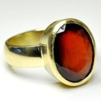 Gemzonite Hessonite Ring With Natural Garnet/Gomed Stone Lab Certified Brass Garnet Gold Plated Ring