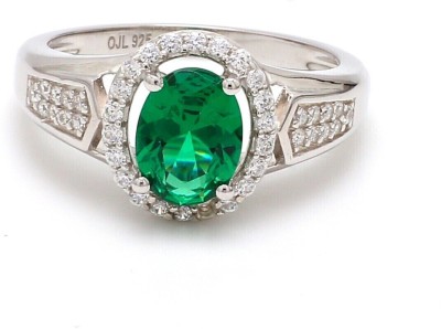 Ornate Jewels Sterling Silver Emerald Rhodium Plated Ring