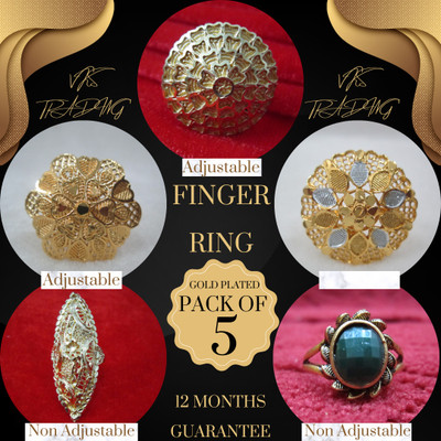 vks trading FINGER RING GOLD PLATAD COMBO PACK OF-5-512 Brass Ring
